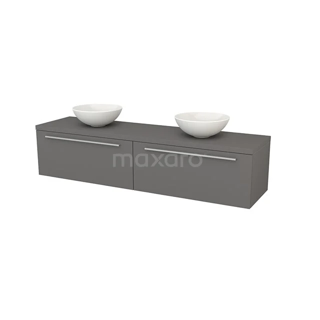 Modulo+ Plato Badkamermeubel voor waskom | 180 cm Basalt Vlak front Basalt blad 2 lades naast elkaar BMK002400