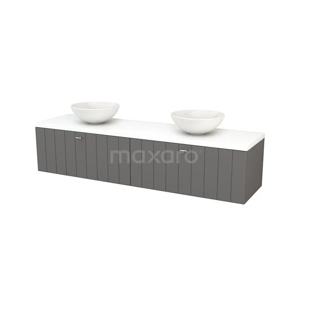 Modulo+ Plato Badkamermeubel voor waskom | 180 cm Basalt Lamel front Mat wit blad 2 lades naast elkaar BMK002401