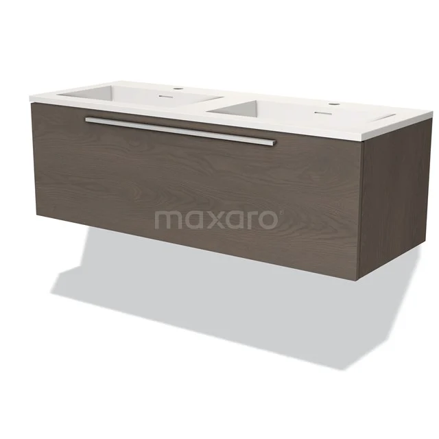 Badkamermeubel 120cm Modulo Donkerbruin Eiken 1 Lade Vlak Wastafel Solid Surface BMW11-02747