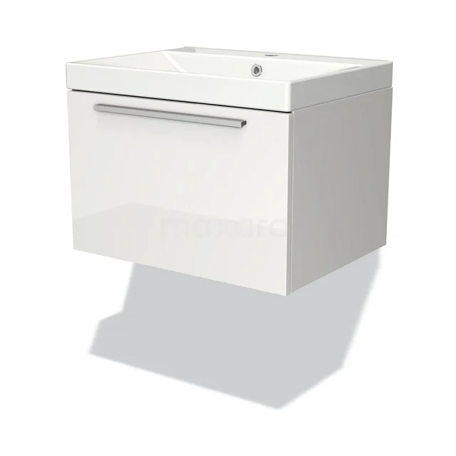 Badmöbel 60cm Modulo Hochglanz Weiß 1 Schublade Flaches Waschbecken aus Keramik BMW11-02759 Weißes hängendes Badmöbel mit keramischem Waschbecken, modernes Erscheinungsbild und praktischer Schublade, ideal für ein elegantes Badezimmer.