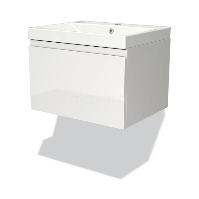 White floating bathroom cabinet with integrated basin, sleek design and high-gloss finish, perfect for modern bathrooms.