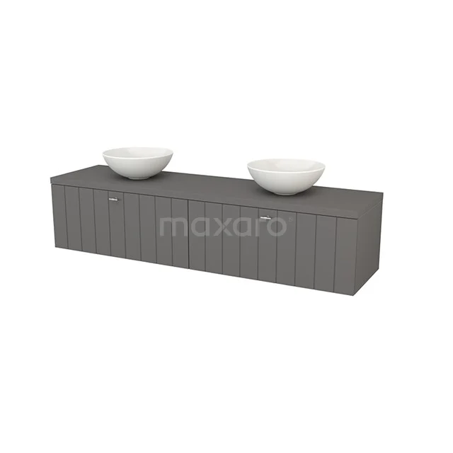 Modulo+ Plato Vanity units for countertop basin | 180 cm Basalt Slat front Basalt worktop 2 Side-by-side drawers BMK002403 Grey wooden vanity units with basin; modern design with stylish slats for a luxurious look.