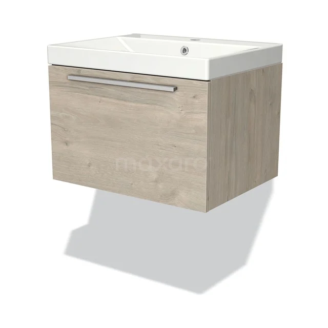 Modern wooden bathroom unit with drawers, white ceramic basin, compact design, perfect for a stylish bathroom.