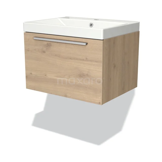 Holz-Waschbeckenunterschrank mit weißem Keramik-Waschbecken, skandinavisches Design, ideal für moderne Bäder.