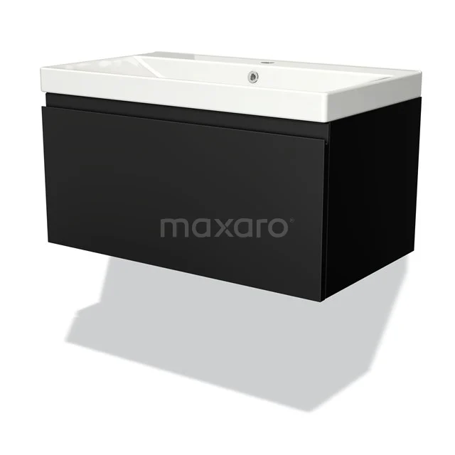Modulo Vanity units with basin | 80 cm Matte black Handle-less front Ceramic 1 drawer BMW11-02787