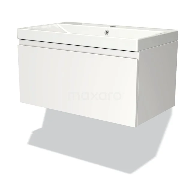 White floating basin with soft-close drawer, glossy surface and sleek design, ideal for modern bathroom style.