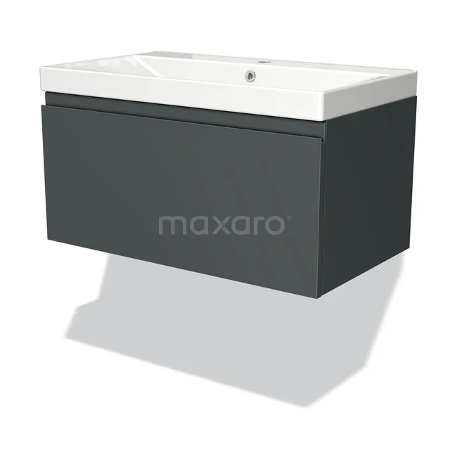 Dunkelgrauer Wandschrank mit weißem Waschbecken, moderne Ausführung, ideal für Badezimmerlagerung.