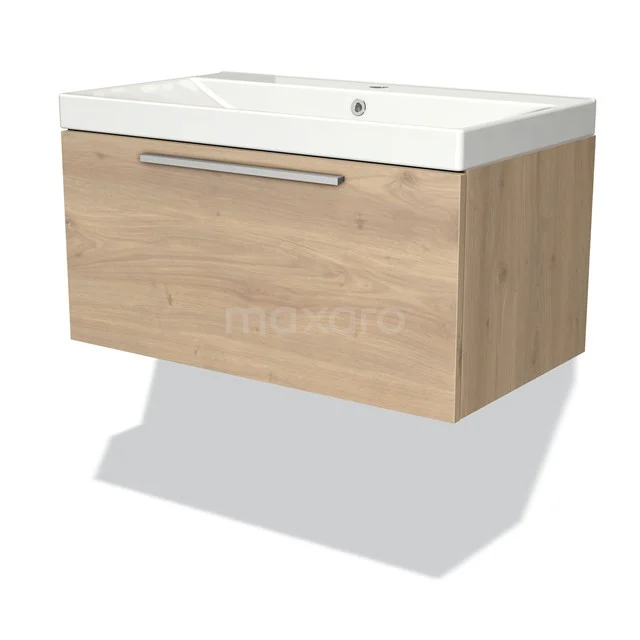 Wooden bathroom unit with white ceramic sink, hanging model, modern look, ideal for a stylish bathroom.
