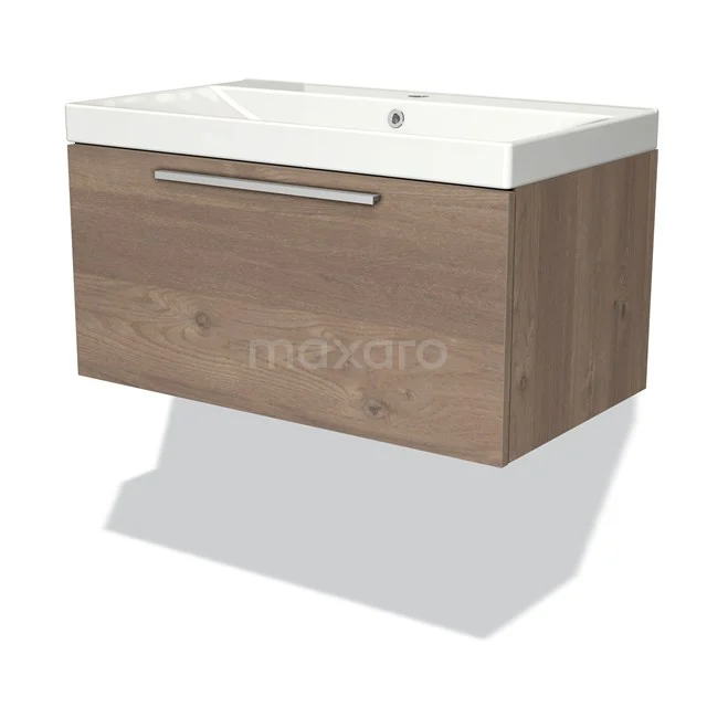 Modulo Vanity units with basin | 80 cm Mid brown oak Flat front Ceramic 1 drawer BMW11-02809