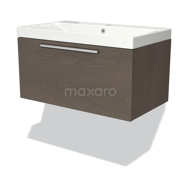 Modulo Vanity units with basin | 80 cm Dark brown oak Flat front Ceramic 1 drawer BMW11-02811