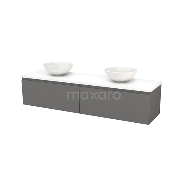 Modulo+ Plato Badkamermeubel voor waskom | 180 cm Basalt Greeploos front Hoogglans wit blad 2 lades naast elkaar BMK002408