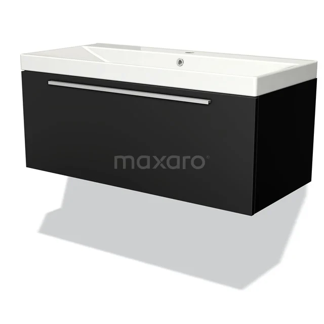 Modulo Vanity units with basin | 100 cm Matte black Flat front Ceramic 1 drawer BMW11-02817