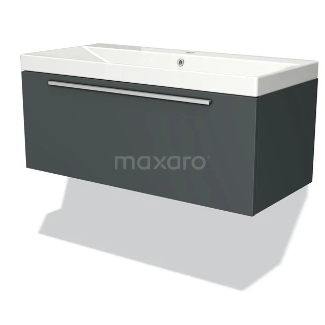 Modulo Vanity units with basin | 100 cm Dark grey Flat front Ceramic 1 drawer BMW11-02829