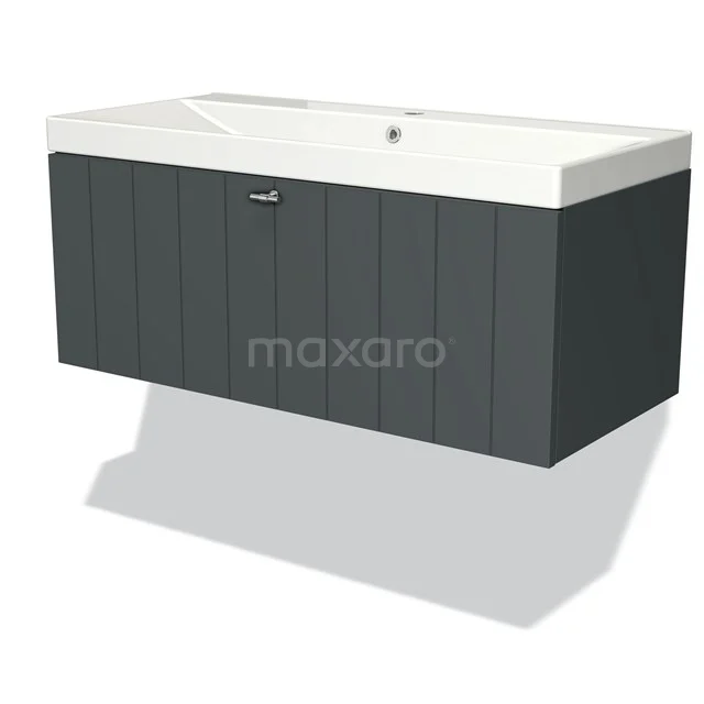 Modulo Vanity units with basin | 100 cm Dark grey Slat front Ceramic 1 drawer BMW11-02830