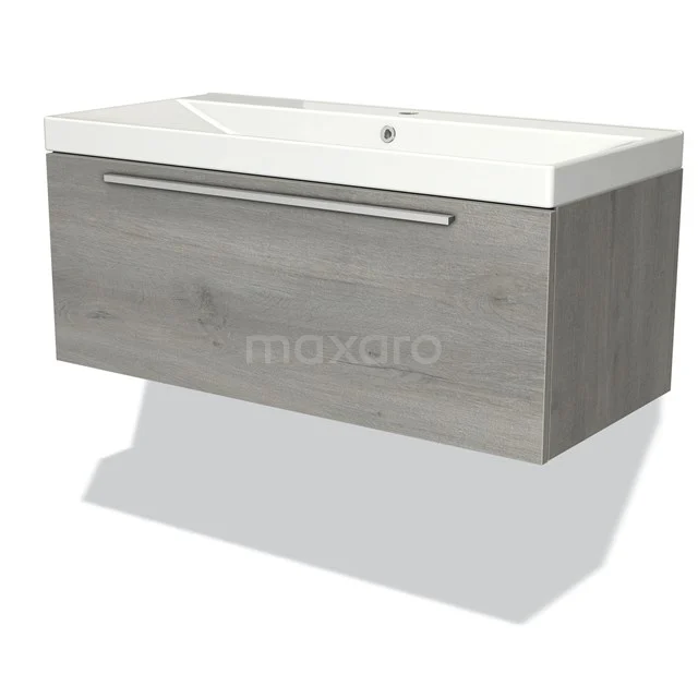Modulo Bathroom furniture with sink | 100 cm Grey oak Flat front Ceramic 1 drawer BMW11-02845 Grey oak bathroom unit with white ceramic basin, sleek design, ideal for modern bathroom design.