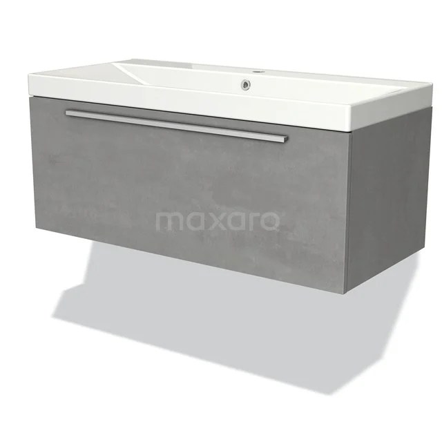 Modulo Vanity units with basin | 100 cm Light grey concrete Flat front Ceramic 1 drawer BMW11-02847