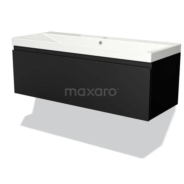 Black wall-hung bathroom unit with white ceramic basin, sleek design, ideal for modern bathrooms.