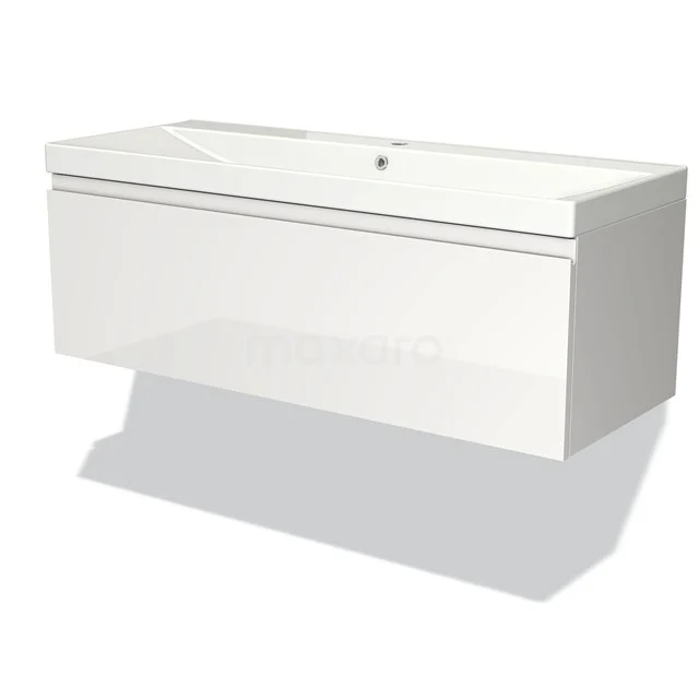Modulo Bathroom furniture with sink | 120 cm High-gloss white Handle-less front Ceramic 1 drawer BMW11-02857 White angular vanity unit with integrated basin from the modern Bathroom unit series, made of durable materials.