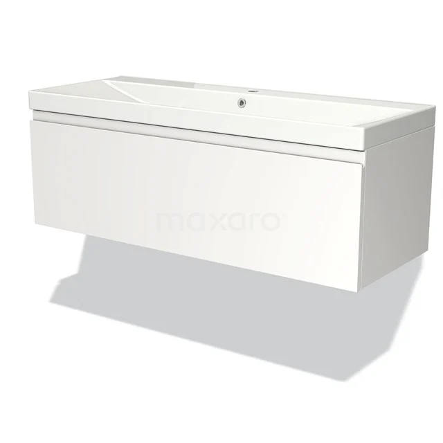 Weiße schwebende Waschbeckenunterschrank mit integriertem Waschbecken, modernes Design und minimalistisches Konzept für das Badezimmer.