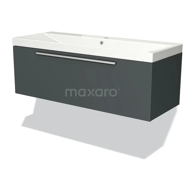 Modulo Vanity units with basin | 120 cm Dark grey Flat front Ceramic 1 drawer BMW11-02861 Modern anthracite-grey bathroom furniture set with sleek white Basin, including metal Handle, ideal for a stylish bathroom.