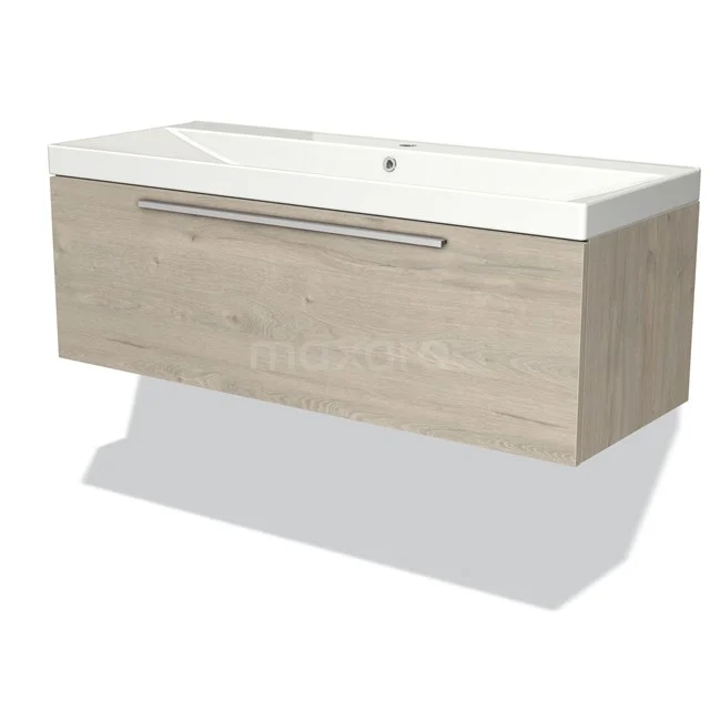 Modulo Bathroom furniture with sink | 120 cm Light grey oak Flat front Ceramic 1 drawer BMW11-02869 Wooden bathroom unit with drawers, modern design and white ceramic basin, ideal for stylish bathroom decoration.