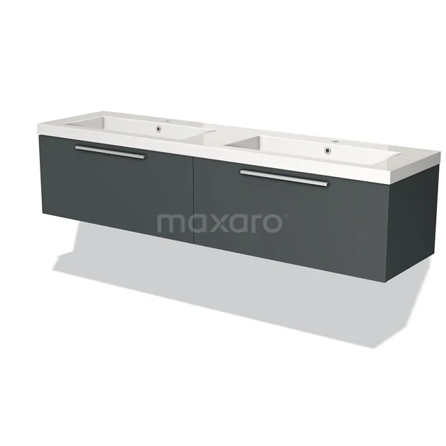 Grey double basin with clean lines, modern design and handleless drawers, ideal as a stylish bathroom unit.