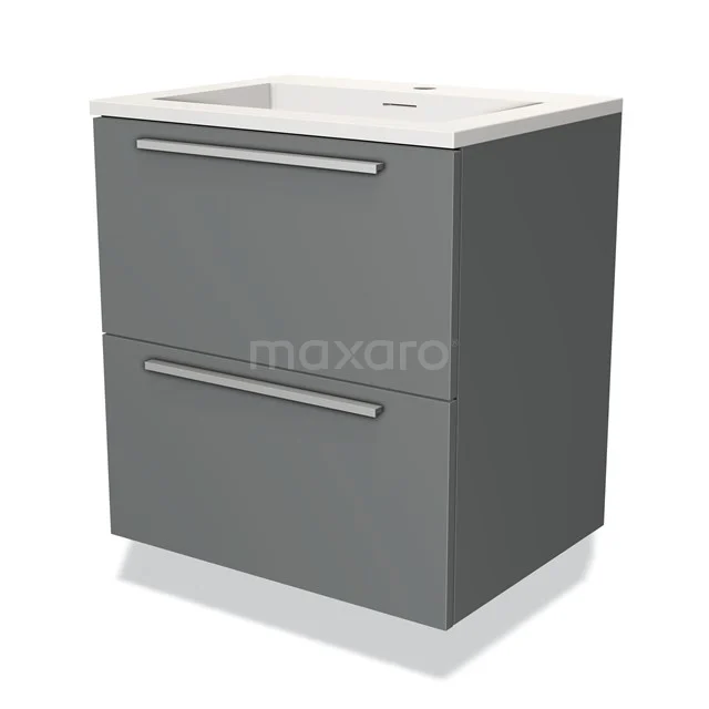 Grey Bathroom unit with two drawers, metal handles and ceramic basin, modern design for a stylish bathroom.