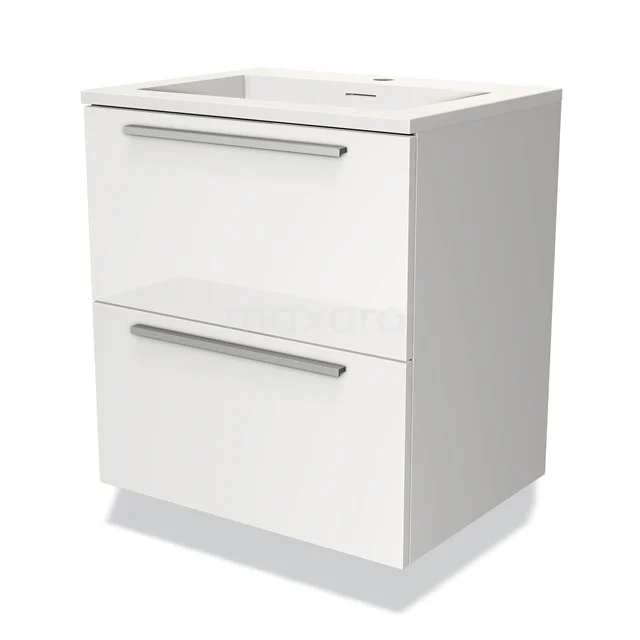Wit badkamermeubel met twee soft-close lades, strak design, modern kunststof materiaal, ideaal voor compacte badkamers.