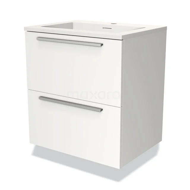 Witte badkamermeubel met 2 lades, moderne serie, voorzien van geïntegreerde grepen, ideaal voor een georganiseerde badkamer.