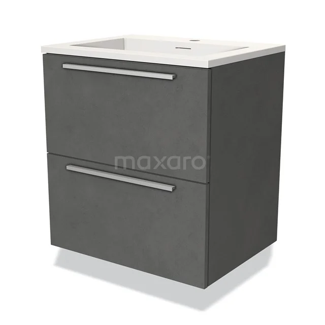 Grauer Badschrank mit zwei Schubladen, modernes Design und keramisches Waschbecken, perfekt für stilvolle Badezimmerlagerung.