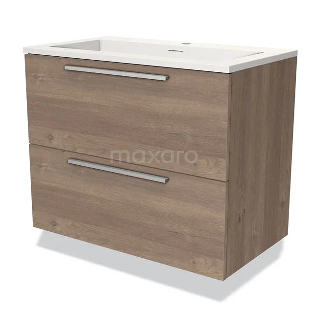 Modulo Vanity units with basin | 80 cm Mid brown oak Flat front Solid surface 2 Stacked drawers BMW17-02756