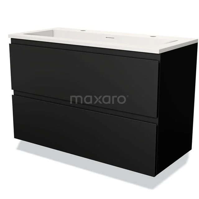 Modulo Vanity units with basin | 100 cm Matte black Handle-less front Solid surface 2 Stacked drawers BMW17-02798