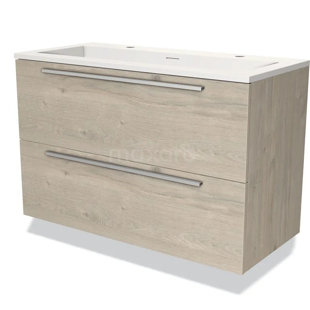 Modulo Vanity units with basin | 100 cm Light grey oak Flat front Solid surface 2 Stacked drawers BMW17-02816