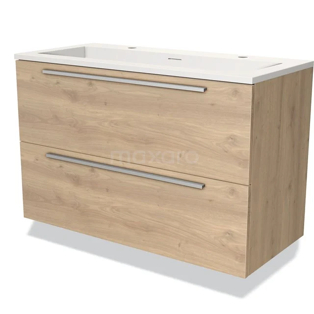Modulo Vanity units with basin | 100 cm Light brown oak Flat front Solid surface 2 Stacked drawers BMW17-02818