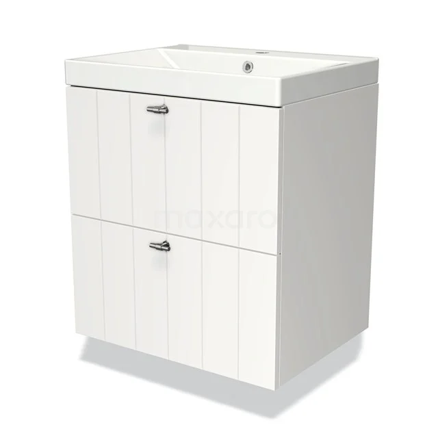 White bathroom unit with two drawers, ceramic basin and modern panel design, ideal for stylish bathroom storage.