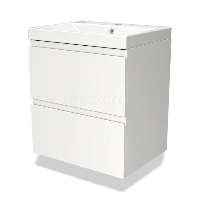 White bathroom cabinet with two drawers, modern design, space-saving, made of durable materials, ideal for any bathroom.