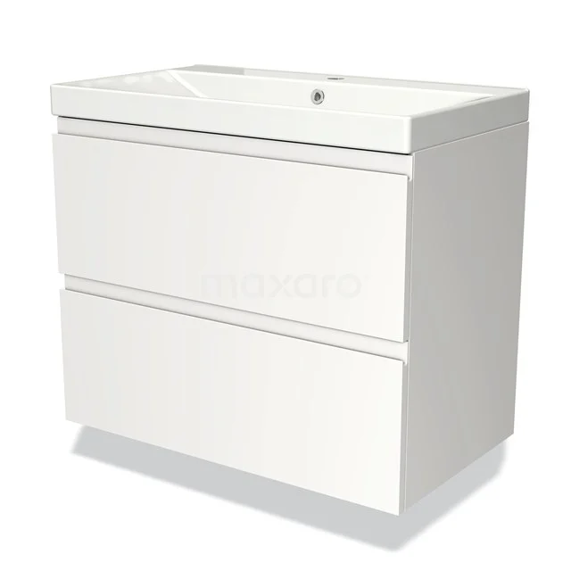 Badmöbel 80cm Modulo Matt Weiß 2 Schubladen Griffloses Waschbecken Keramik BMW17-02967 Weißes Badezimmermöbel mit zwei Schubladen und integriertem Waschbecken, elegantes Design, ideal für moderne Badezimmergestaltung.