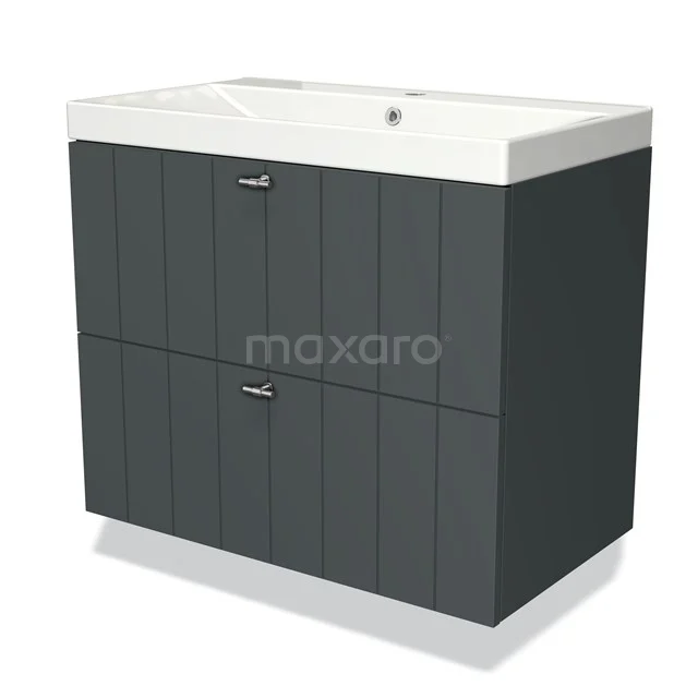 Modern grey bathroom unit with white vanity units with basin, two drawers and stylish horizontal lines, ideal for any bathroom.