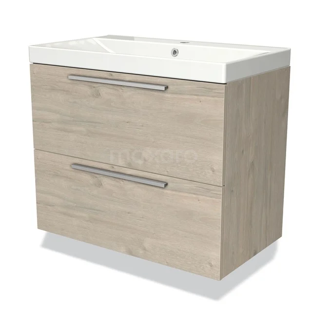 Modulo Vanity units with basin | 80 cm Light grey oak Flat front Ceramic 2 Stacked drawers BMW17-02976