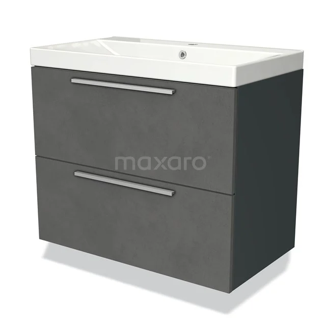 Grey bathroom furniture set with two drawers, modern style and ceramic basin, ideal storage solution for any bathroom.