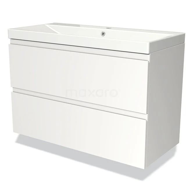Witte wastafelmeubel met twee softclose lades, modern design, ideaal voor stijlvolle badkamerorganisaties.