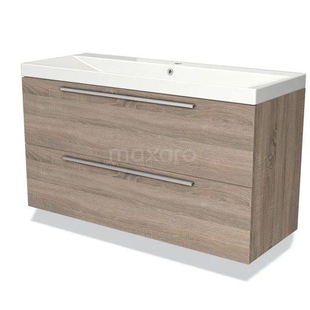 Wooden bathroom unit with two drawers and white ceramic basin worktop, ideal for bathroom storage and a modern look.