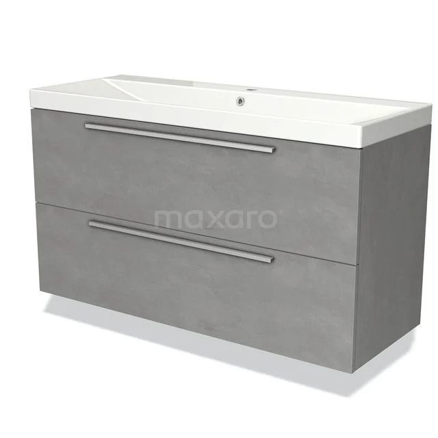 Grijze badkamermeubelset met dubbele lades, modern design, keramische wastafel, ideaal voor een stijlvolle badkamer.