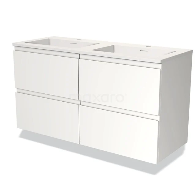 Witte dubbele wastafel met vier softclose lades, modern ontwerp, ideaal voor een stijlvolle en functionele badkamer inrichting.
