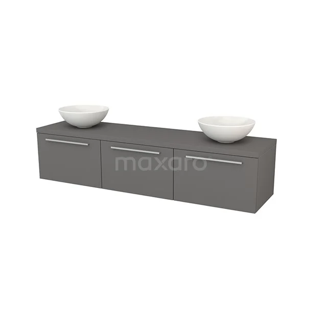 Modulo+ Plato Badkamermeubel voor waskom | 180 cm Basalt Vlak front Basalt blad 3 lades naast elkaar BMK002490