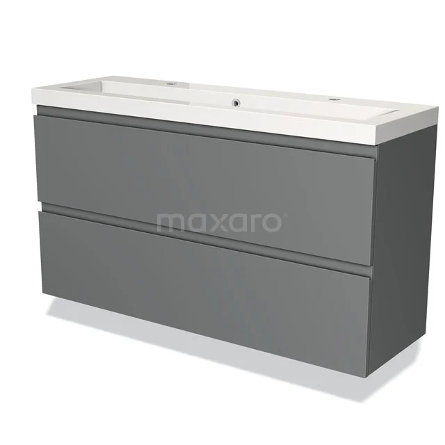 Modulo Slim Bathroom furniture with sink | 120 cm Mid grey Handle-less front Mineral marble 2 Stacked drawers BMW37-00390 Grey vanity set with double drawers, matte finish and ceramic basin, ideal for modern bathroom fittings.