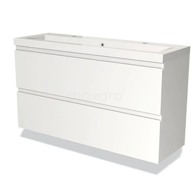Modulo Slim Bathroom furniture with sink | 120 cm Matte white Handle-less front Mineral marble 2 Stacked drawers BMW37-00396 White Bathroom unit in modern style, with two drawers and a sleek finish, ideal for stylish bathroom storage.