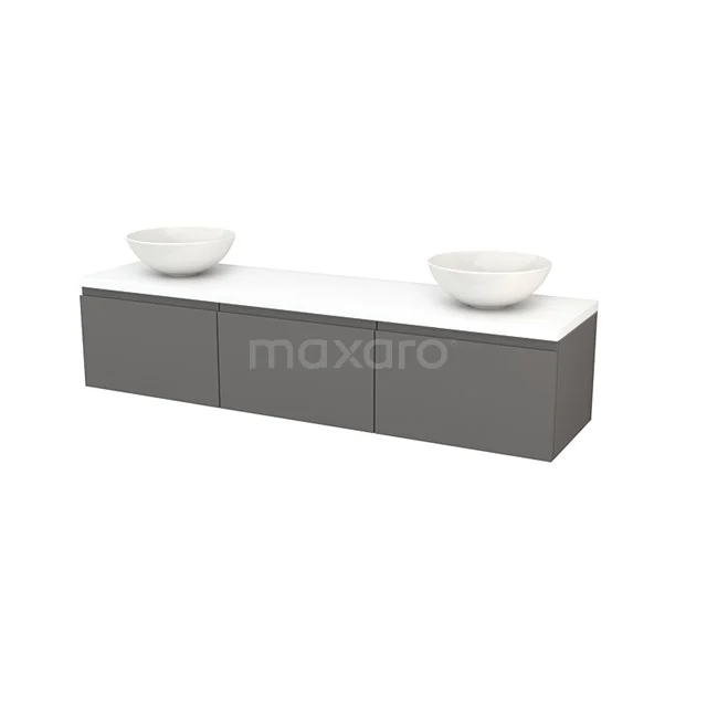 Modulo+ Plato Badkamermeubel voor waskom | 180 cm Mat wit Greeploos front Mat wit blad 3 lades naast elkaar BMK002497