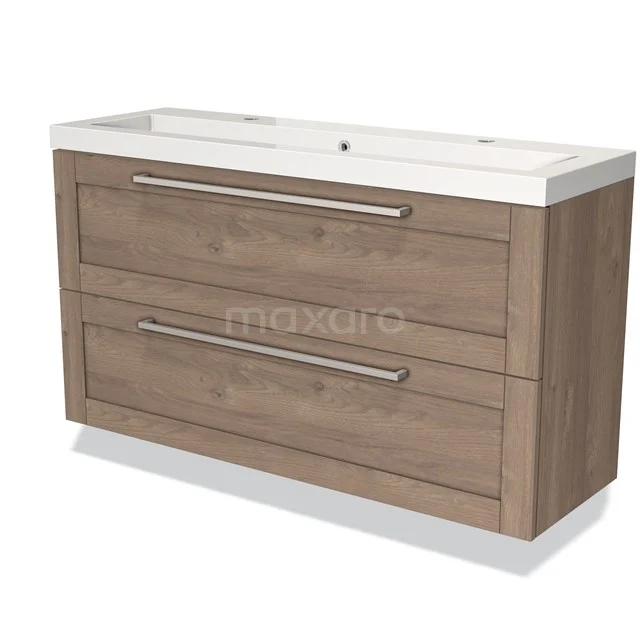 Wooden bathroom unit with basin, 2 spacious drawers and modern design; ideal for stylish and functional bathroom storage.