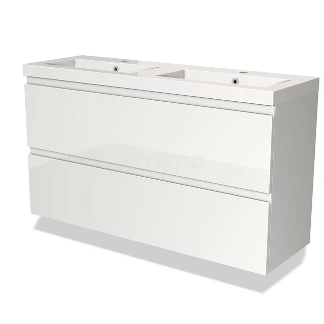 Modulo Slim Vanity units with basin | 120 cm High-gloss white Handle-less front Mineral marble 2 Stacked drawers BMW37-00425